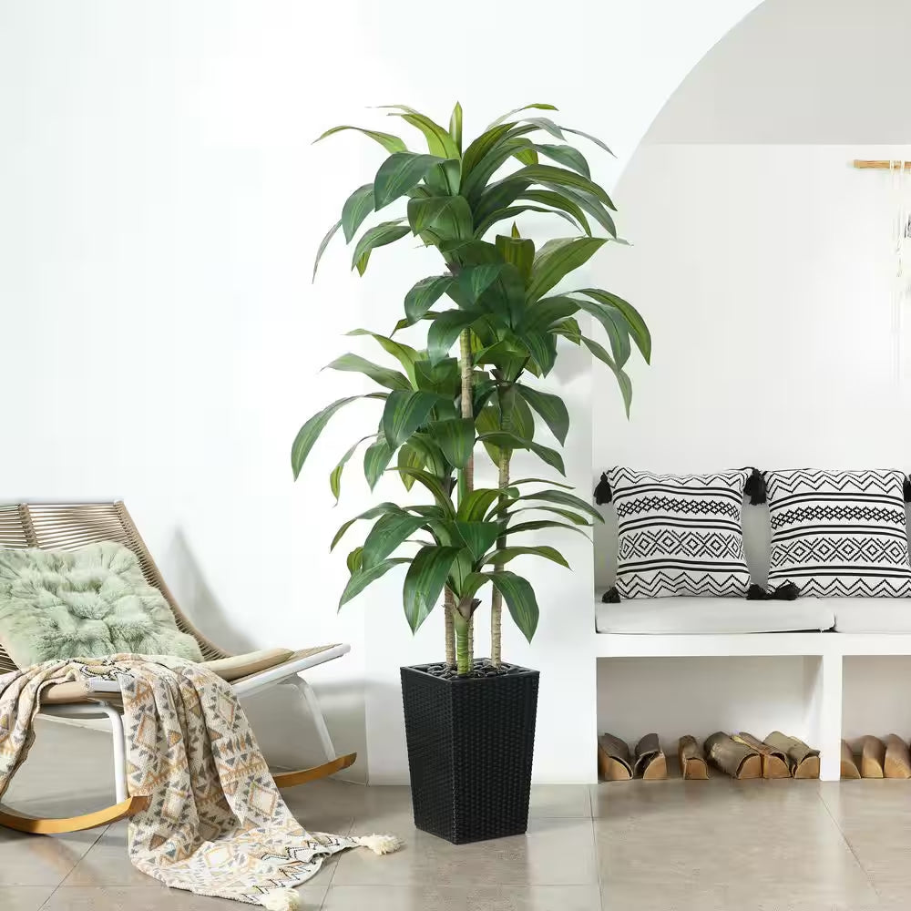 5 Ft. Artificial Dracaena Tree with Black Planter, Faux Plant Fake Tree for Home and Office Decor Indoor/Outdoor
