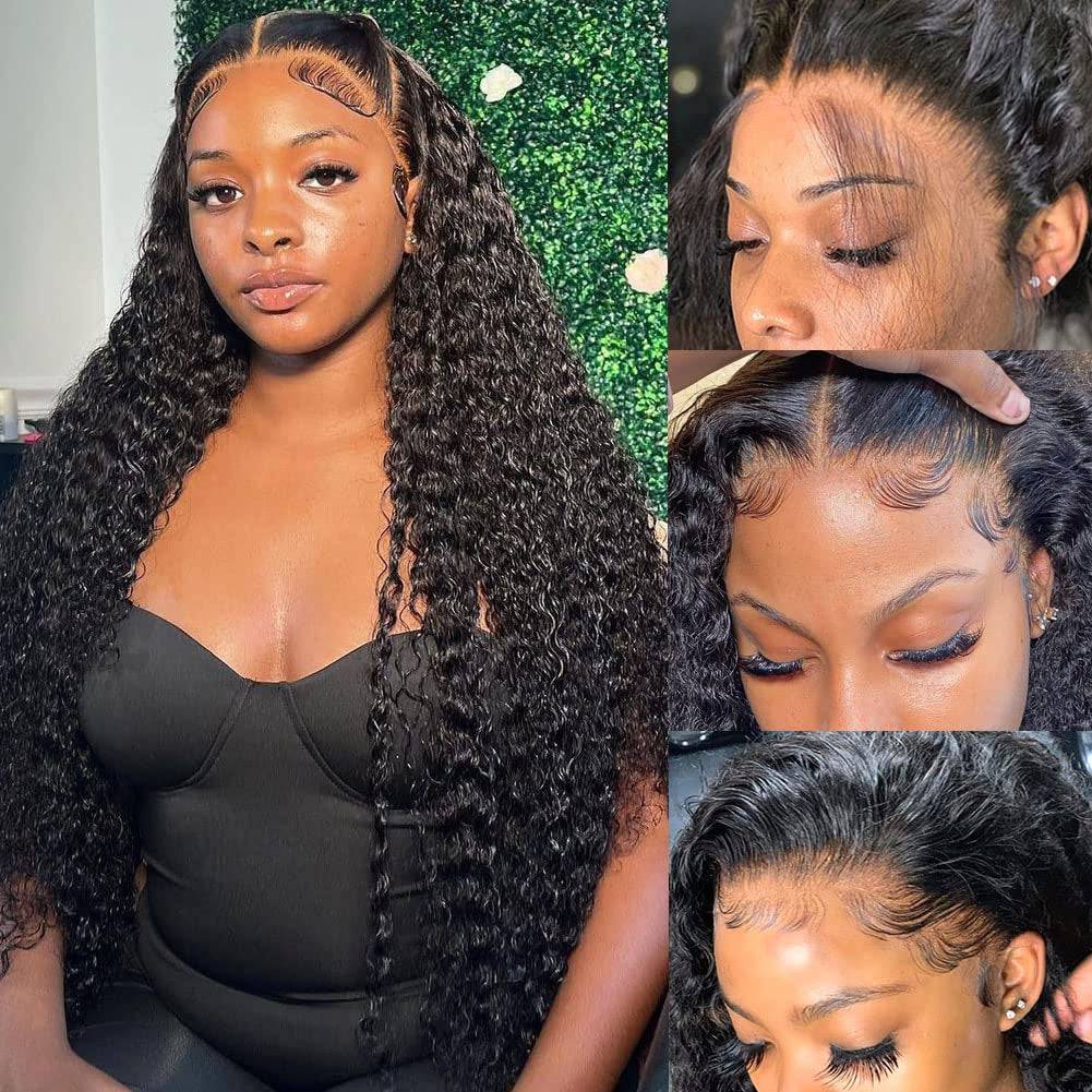 13X4 Deep Wave Lace Front Wigs Human Hair 180% Density Deep Wave Frontal Wigs Human Hair HD Lace 26 Inch Curly Wigs for Black Women Pre Plucked with Baby Hair Curly Lace Front Wig