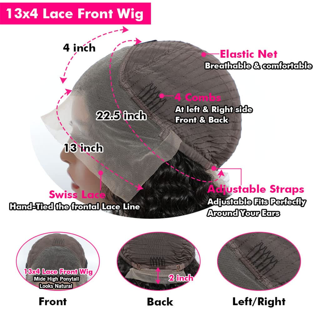 13X4 Deep Wave Lace Front Wigs Human Hair 180% Density Deep Wave Frontal Wigs Human Hair HD Lace 26 Inch Curly Wigs for Black Women Pre Plucked with Baby Hair Curly Lace Front Wig