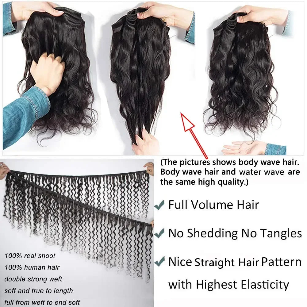 Water Wave Human Hair Bundles Curly Deep Wave 3 Bundles Brazilian Natural Black Human Hair Remy Hair Human Hair Natural Color