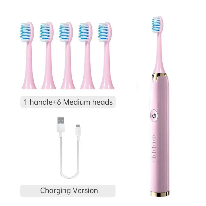 Electric Sonic Toothbrush USB Rechargeable Waterproof Electronic Ultrasonic Whitening Tooth Brushes Replacement Heads