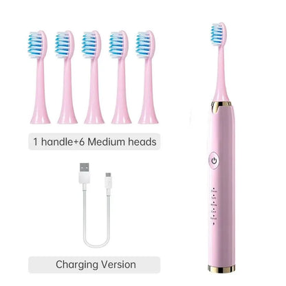 Electric Sonic Toothbrush USB Rechargeable Waterproof Electronic Ultrasonic Whitening Tooth Brushes Replacement Heads