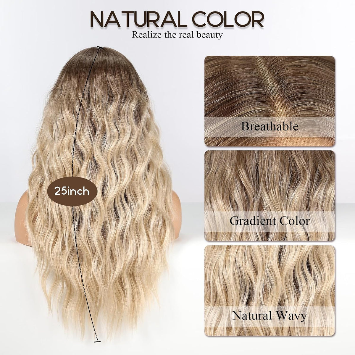 Long Ombre Blonde Lace Front Wig for Women,25 Inch Natural Wavy Daily Hair Synthetic Lace Wigs Middle Part,Hand Tied/Longlife/Lightweight