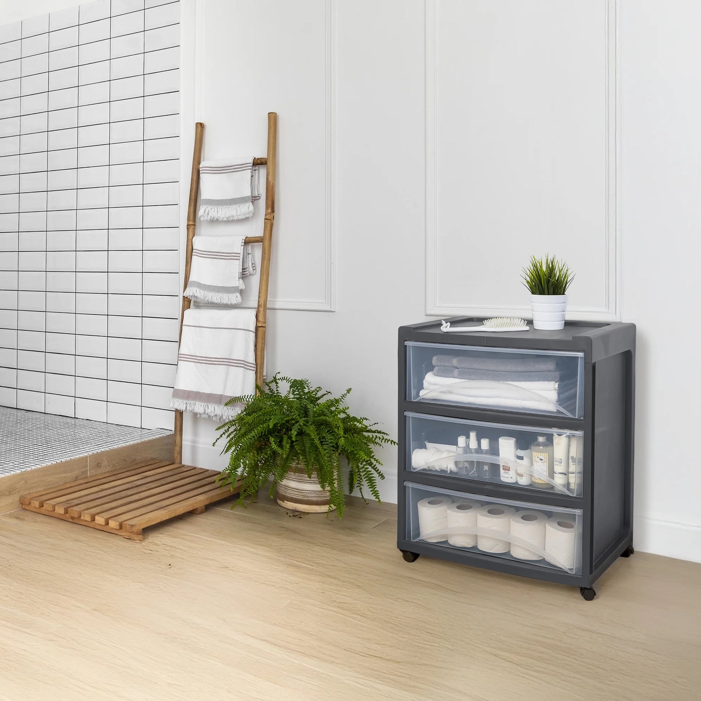 3 Drawer Wide Storage Cart, Gray