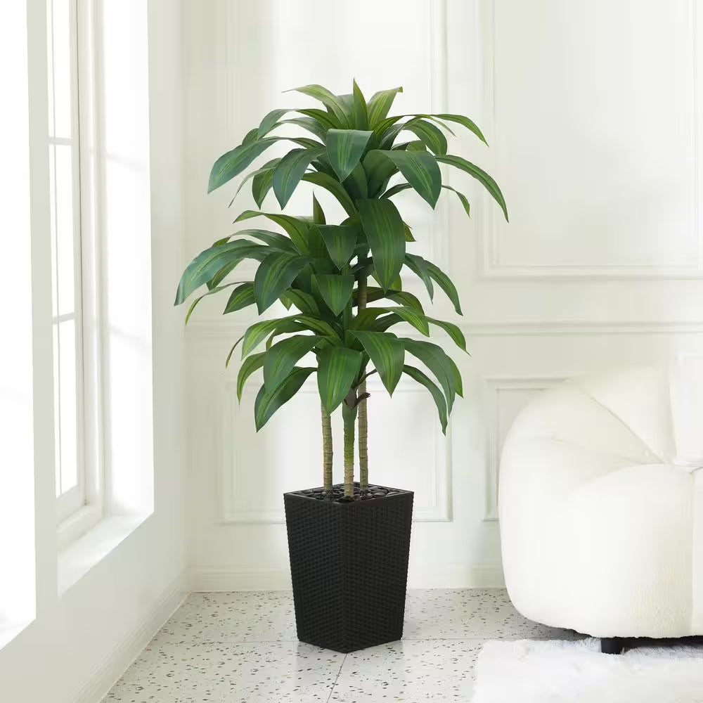 5 Ft. Artificial Dracaena Tree with Black Planter, Faux Plant Fake Tree for Home and Office Decor Indoor/Outdoor