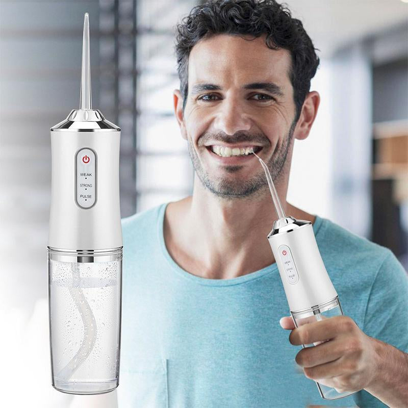 4-Pack Electric Water Flosser with Smart Chip, Portable Oral Irrigator with Detachable Water Tank, USB My Smile Portable Water Floss White