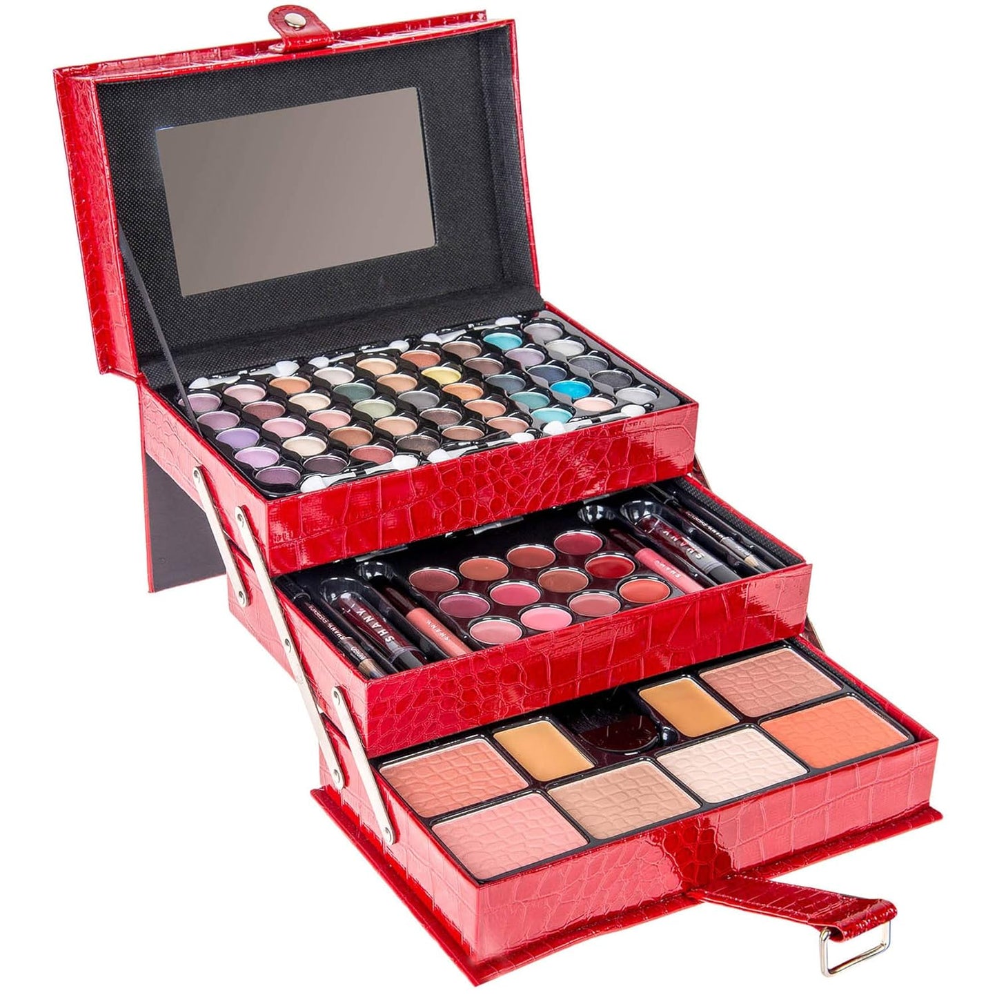All in One Makeup Set, 67 Colors Eyeshadow, Blushes, Face Powder, Lipstick, Eye Liners, Make up Pencils and Cosmetics Mirror - Makeup Kit with Reusable Beauty Organizer Train Case - Red