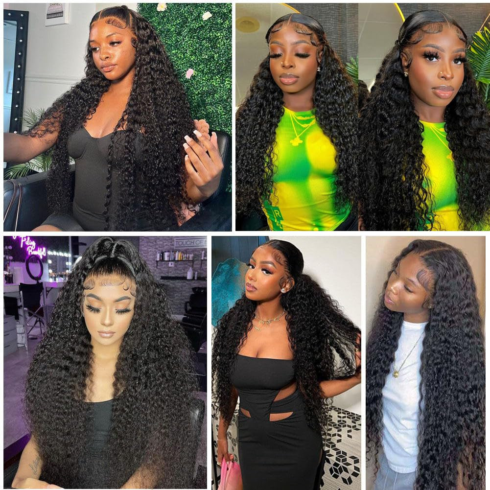 13X4 Deep Wave Lace Front Wigs Human Hair 180% Density Deep Wave Frontal Wigs Human Hair HD Lace 26 Inch Curly Wigs for Black Women Pre Plucked with Baby Hair Curly Lace Front Wig
