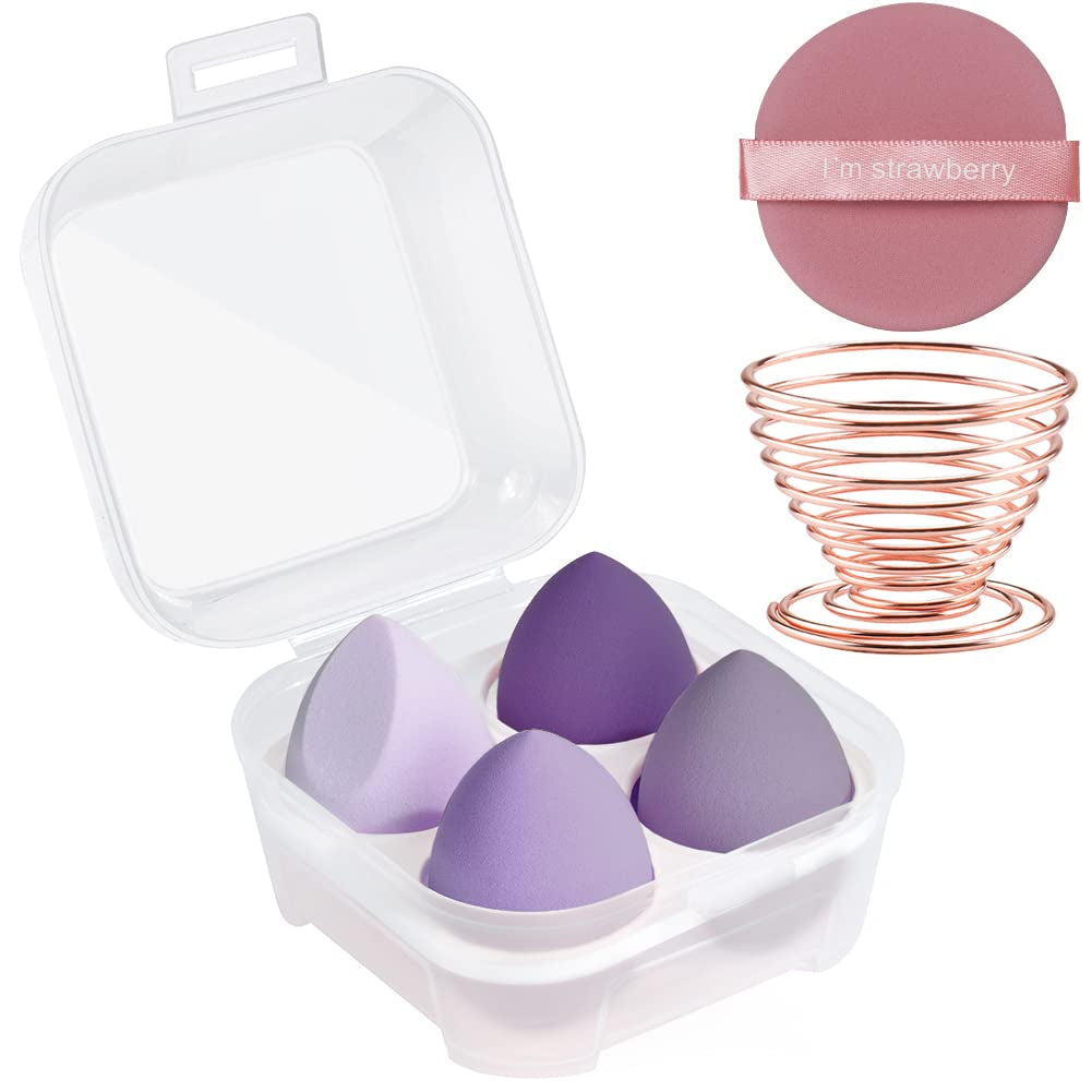 6 Pcs Makeup Sponges Blender Set, 4 Pcs Professional Beauty Sponge Foundation Blending Blender with 1 Sponge Holder, 1Powder Puff, Multi-Colored Makeup Sponges for Cream, Liquid and Powder