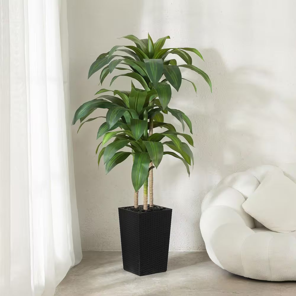 5 Ft. Artificial Dracaena Tree with Black Planter, Faux Plant Fake Tree for Home and Office Decor Indoor/Outdoor