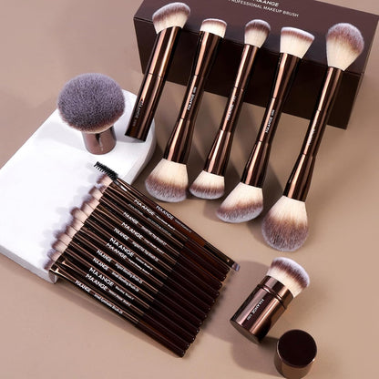 20 Pcs Makeup Brushes with Gift Box, Double-End Multi-Functional Makeup Brushes for Blending Liquid Powder Concealer Cream Blush Buffe,Coffeebrown