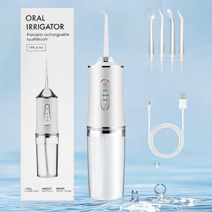 4-Pack Electric Water Flosser with Smart Chip, Portable Oral Irrigator with Detachable Water Tank, USB My Smile Portable Water Floss White