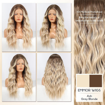 Long Ombre Blonde Lace Front Wig for Women,25 Inch Natural Wavy Daily Hair Synthetic Lace Wigs Middle Part,Hand Tied/Longlife/Lightweight