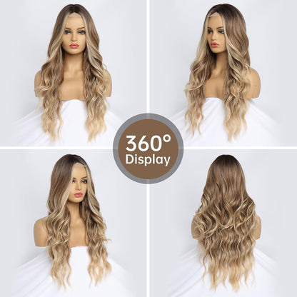 Ombre Dirty Blonde Wig for Women,26 Inch Wavy Nature Looking Wigs