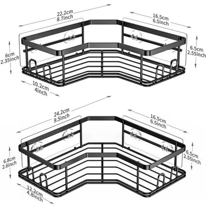2-Pack Adhesive Stainless Steel Corner Shower Caddy Organizer Shelf with 8 Hooks