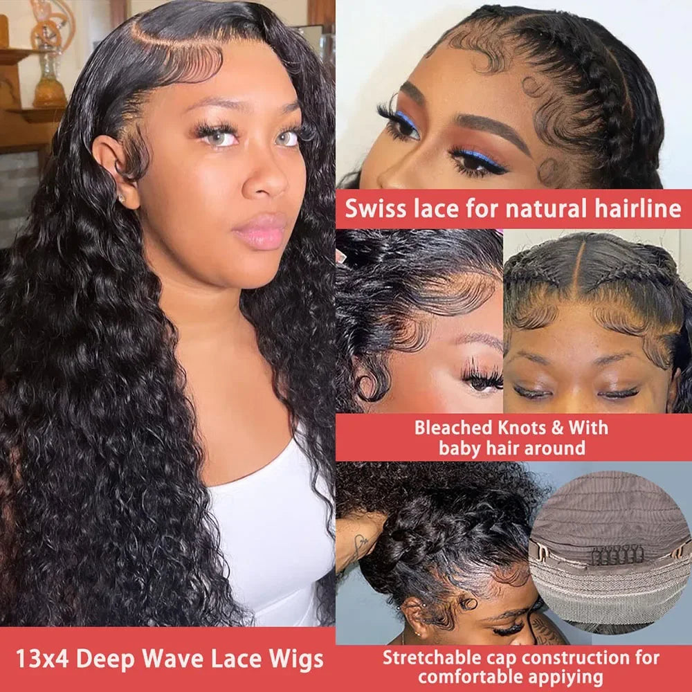13X4 Deep Wave Lace Front Wigs Transparent Human Hair Wigs for Women Deep Curly Human Hair 13X4 Lace Frontal Wig Human Hair