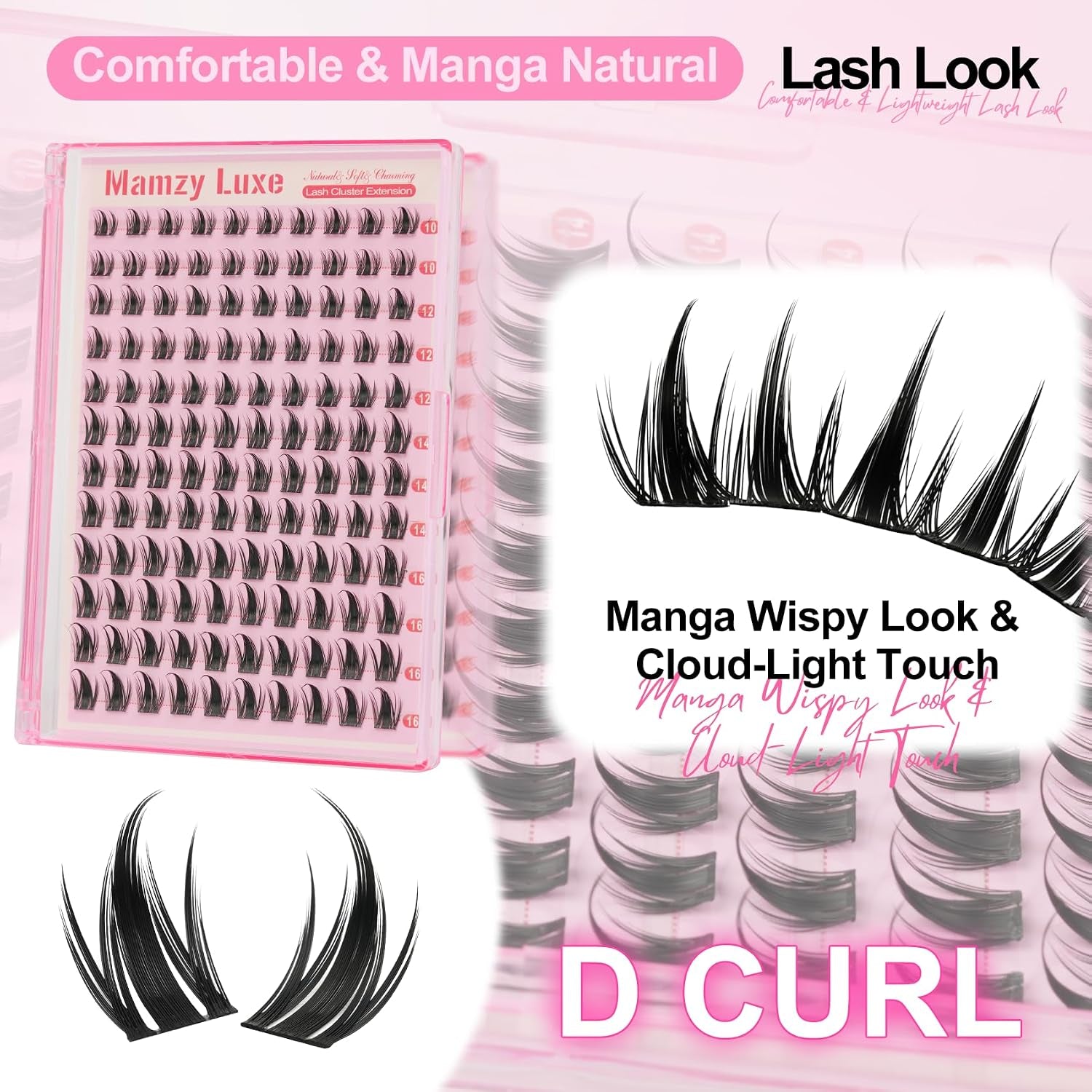 Manga Lash Clusters Wispy 10-16MM Spiky Eyelash Clusters CC Curly Natural Cluster Eyelash Extensions DIY Versatile Anime Eye Lashes Clusters Extension