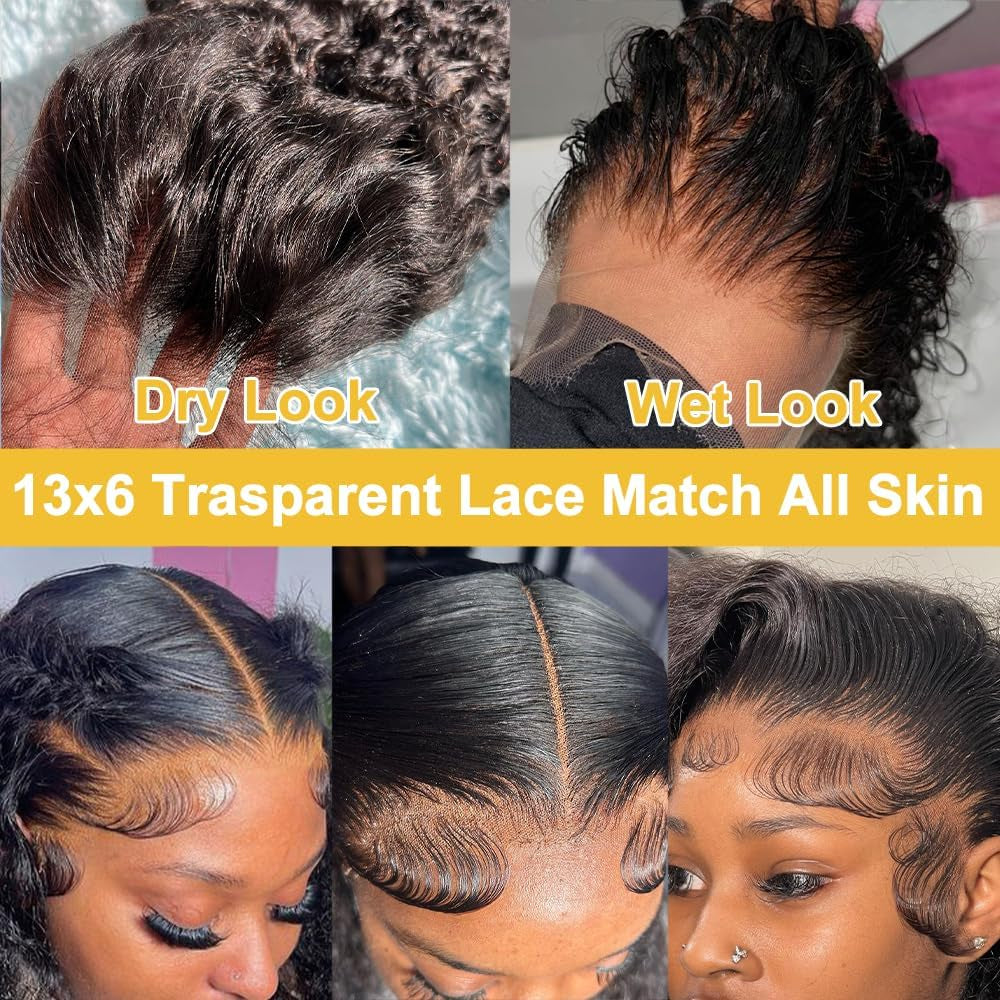 Bling Hair 38 Inch Deep Wave Lace Front Wigs Human Hair Glueless Deep Curly Wigs for Women 200% Density 13X6 Lace Frontal Wet and Wavy Wigs Human Hair Pre Plucked with Natural Hairline Natural Color