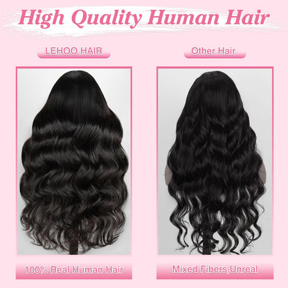 30 Inch 13X6 Body Wave Lace Front Wigs Human Hair Pre Plucked 220% Density Thick Real Virgin Human Hair Wig Invisilbe Hairline Tiny Knots Body Wave HD Lace Frontal Wigs 3X Longer Lifespan