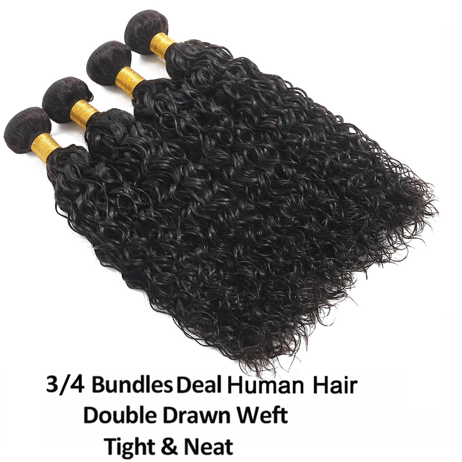 Water Wave Human Hair Bundles Curly Deep Wave 3 Bundles Brazilian Natural Black Human Hair Remy Hair Human Hair Natural Color
