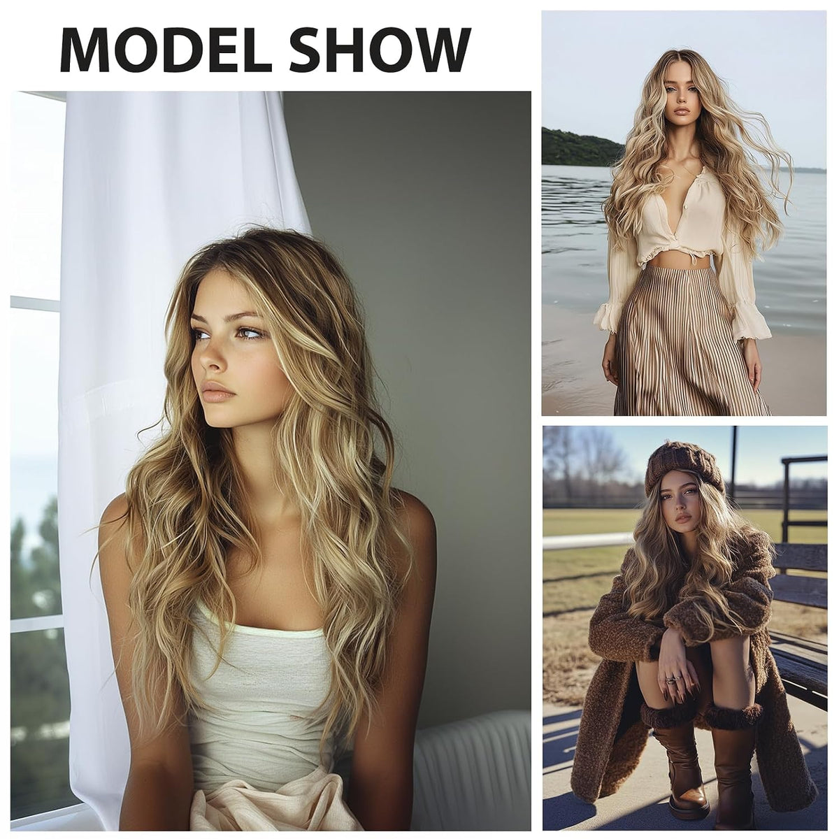 Ombre Dirty Blonde Wig for Women,26 Inch Wavy Nature Looking Wigs