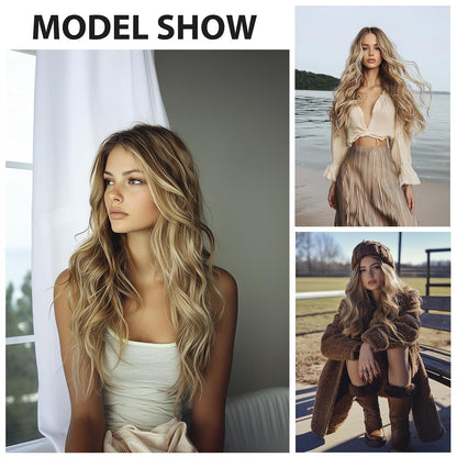 Ombre Dirty Blonde Wig for Women,26 Inch Wavy Nature Looking Wigs