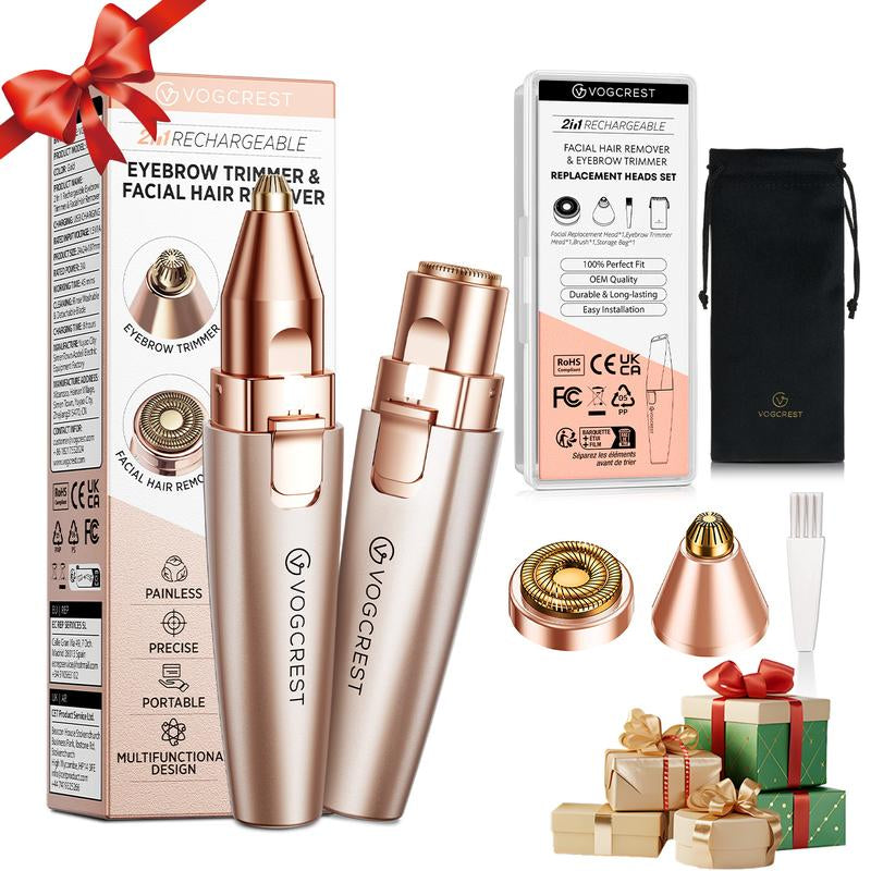 VG VOGCREST 2In1 Rechargeable Eyebrow Trimmer & Facial Hair Remover with LED Light - Painless Precision Shaver for Face, Lips, and Body - Comfort