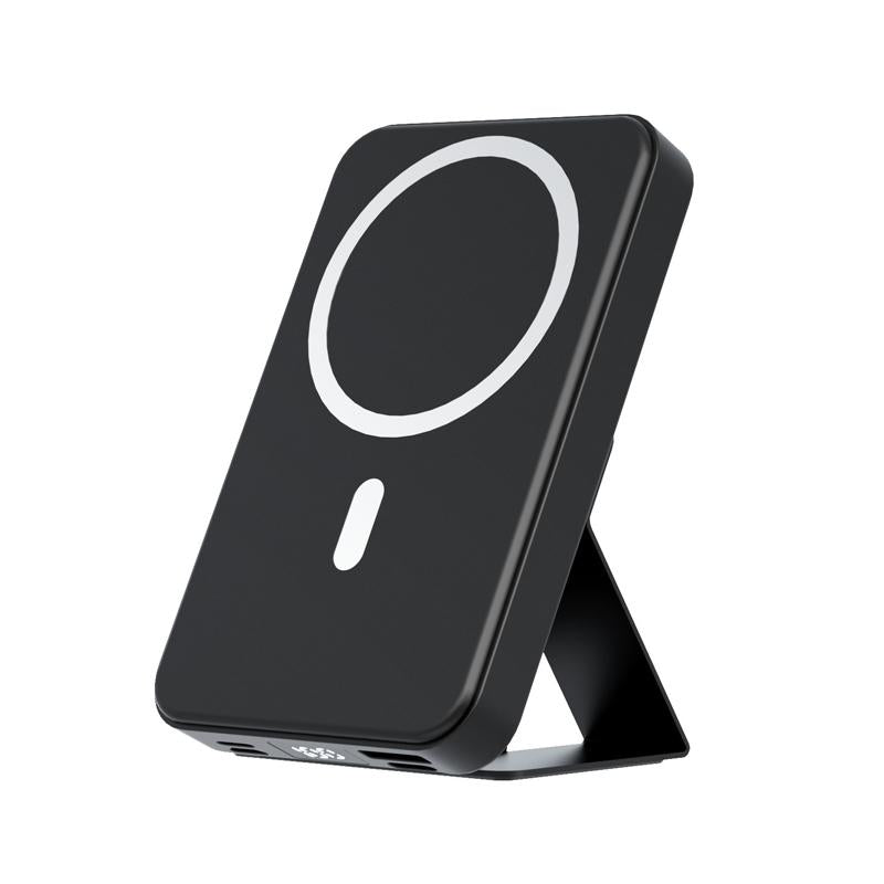 Magnetic Power Bank 10000Mah Wireless Portable Charger with USB-C Cable LED Display Foldable Battery Pack for Iphone 16/15/14/13/12/Pro/Pro Max Series Charging Compact Silicone Black