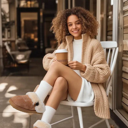 OOW Western Fluffy Slippers for Women with Memory Foam Comfy Houes Cowgirl Boot Slippers for Bedroom Indoor Square Toe Winter Walking Shoes Chestnut