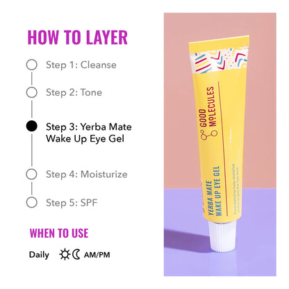 Yerba Mate Wake up Eye Gel, Hydrating under Eye Gel Cream with Hyaluronic Acid and Caffeine, Target Dark Circles and Puffiness, Skin Care for Face, 0.5 Fl Oz