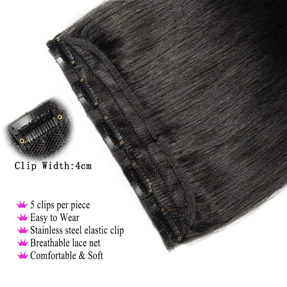 Clip in Human Hair Extensions One Piece 5 Clips 100% Real Human Hair Straight Soft One Piece Natural Human Hair Extensions 120G