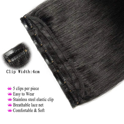 Clip in Human Hair Extensions One Piece 5 Clips 100% Real Human Hair Straight Soft One Piece Natural Human Hair Extensions 120G