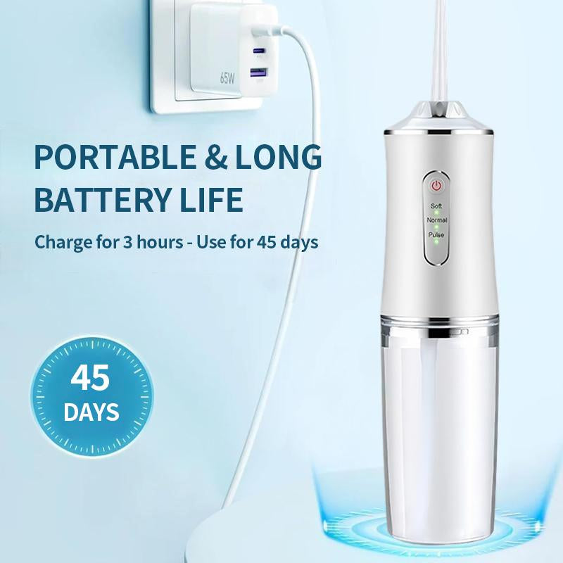 4-Pack Electric Water Flosser with Smart Chip, Portable Oral Irrigator with Detachable Water Tank, USB My Smile Portable Water Floss White