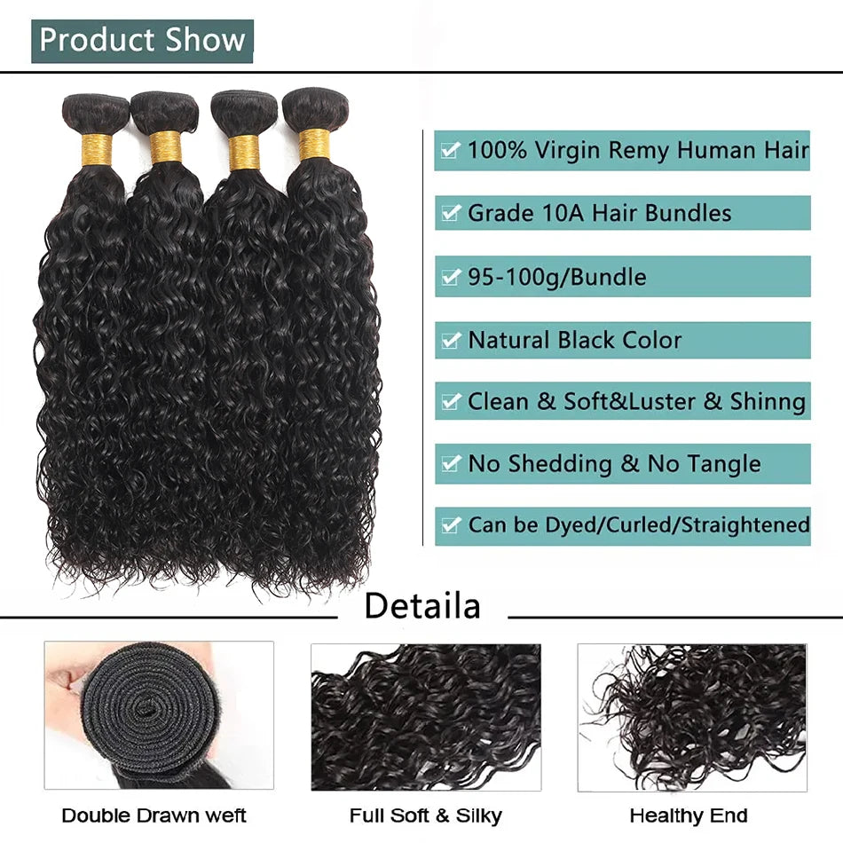 Water Wave Human Hair Bundles Curly Deep Wave 3 Bundles Brazilian Natural Black Human Hair Remy Hair Human Hair Natural Color