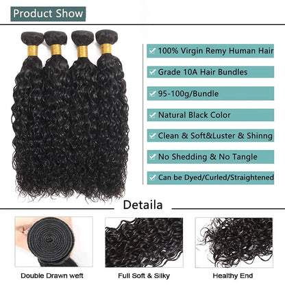 Water Wave Human Hair Bundles Curly Deep Wave 3 Bundles Brazilian Natural Black Human Hair Remy Hair Human Hair Natural Color