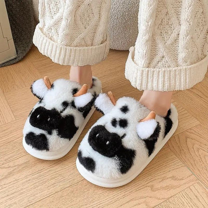 Cartoon Cow Cotton Slippers Winter Indoor Outdoor Slippers for Women