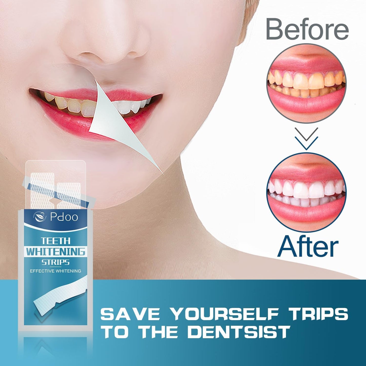 Teeth Whitening Strip 14 Treatments - Whitening Strips for Sensitive People, Fast Remove Smoking, Coffee, Wine Stains, Teeth Brightening Kit Pack of 28 Non-Slip Strips