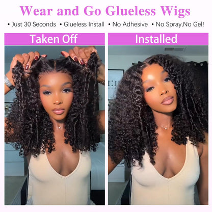 7X6 Burmese Curly Glueless Wigs Human Hair Pre Plucked Pre Cut 250% Density Drawstring Wig for Black Women 7X6 HD Lace Front Wigs Human Hair Glueless Wear and Go Natural Color 24 Inch