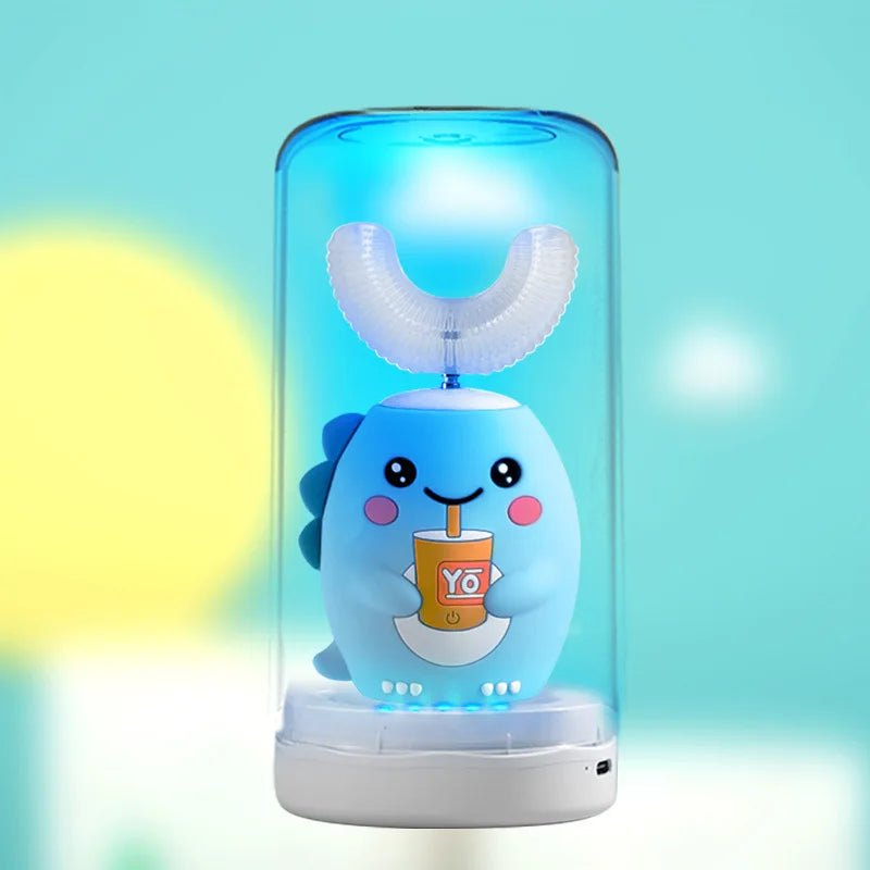 U Shaped Children Sonic Electric Toothbrush for Kids Adults 360° Automatic Smart Silicone Tooth Brushes Rechargeable Blue Light