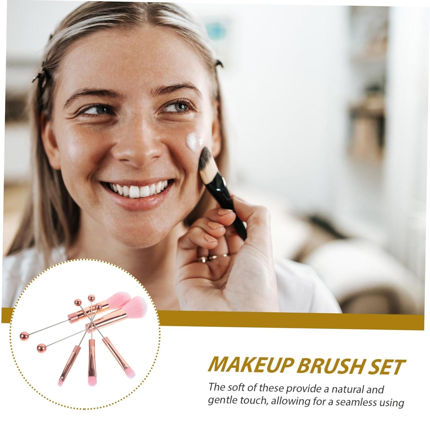 1Set Handle Beaded Makeup Brush Set Soft Bristles for Blush and Powder Application for Women and Girls Travel Cosmetics