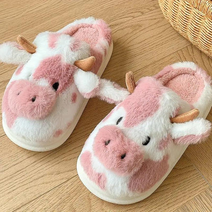 Cartoon Cow Cotton Slippers Winter Indoor Outdoor Slippers for Women