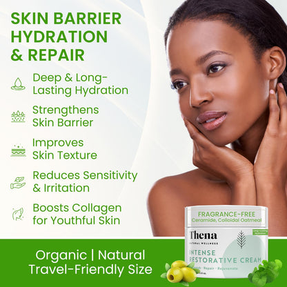 Barrier Repair Organic Face Cream Moisturizer with Ceramides Squalane Centella and Niacinamide, Fragrance Free, Non-Comedogenic, Gentle Soothing Hydration for Dry, Sensitive, Normal Skin, Travel Size