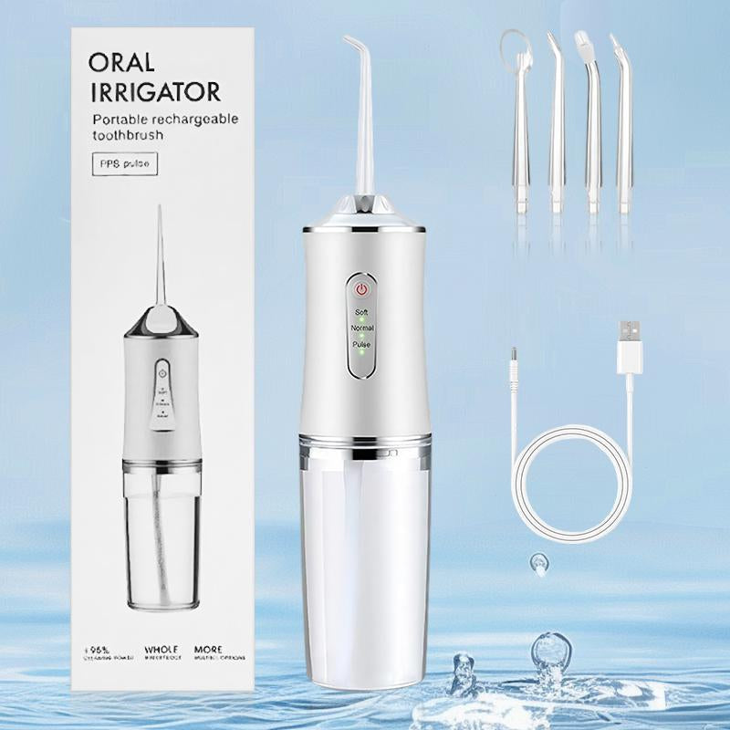 4-Pack Electric Water Flosser with Smart Chip, Portable Oral Irrigator with Detachable Water Tank, USB My Smile Portable Water Floss White