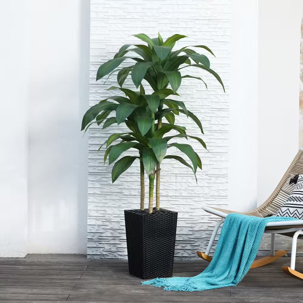 5 Ft. Artificial Dracaena Tree with Black Planter, Faux Plant Fake Tree for Home and Office Decor Indoor/Outdoor