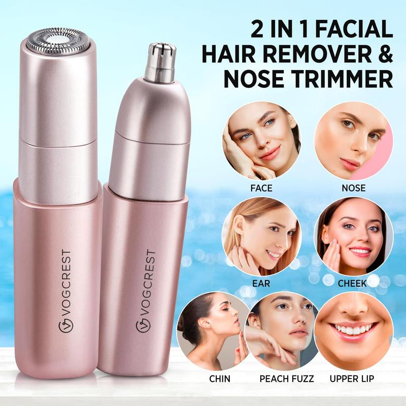 Electric Shaver Facial Nose Hair Remover for Women: 2 in 1 Painless - Rechargeable Hair Removal for Face Nose Ear Peach Fuzz Lips Chin Smooth Comfort