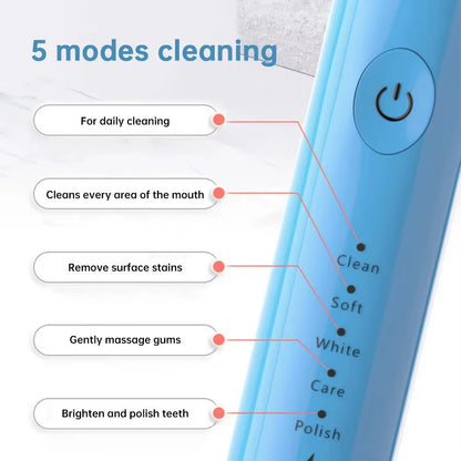 Electric Sonic Toothbrush USB Rechargeable Waterproof Electronic Ultrasonic Whitening Tooth Brushes Replacement Heads