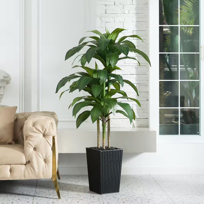 5 Ft. Artificial Dracaena Tree with Black Planter, Faux Plant Fake Tree for Home and Office Decor Indoor/Outdoor