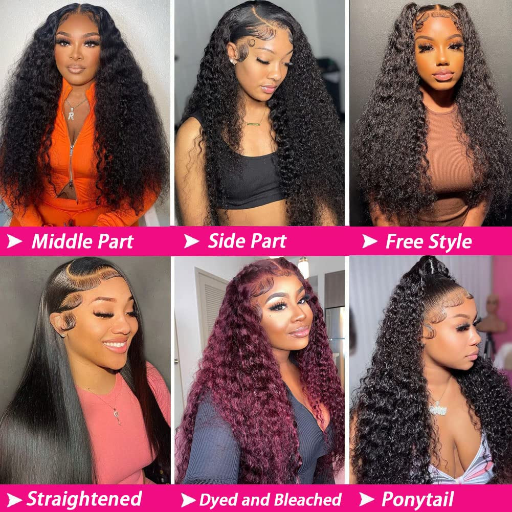13X4 Deep Wave Lace Front Wigs Human Hair 180% Density Deep Wave Frontal Wigs Human Hair HD Lace 26 Inch Curly Wigs for Black Women Pre Plucked with Baby Hair Curly Lace Front Wig