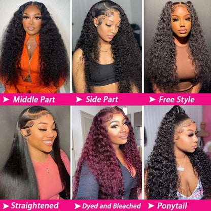 13X4 Deep Wave Lace Front Wigs Human Hair 180% Density Deep Wave Frontal Wigs Human Hair HD Lace 26 Inch Curly Wigs for Black Women Pre Plucked with Baby Hair Curly Lace Front Wig