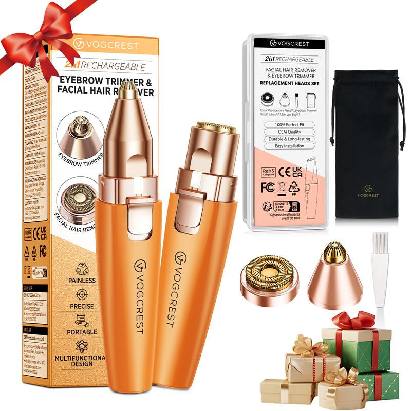 VG VOGCREST 2In1 Rechargeable Eyebrow Trimmer & Facial Hair Remover with LED Light - Painless Precision Shaver for Face, Lips, and Body - Comfort